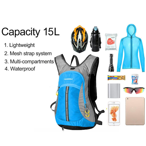 Sport Ryggsäck 15L Lätt Ryggsäck Slitstark Ryggsäck Resedagryggsäck för Kvinnor Män Blue