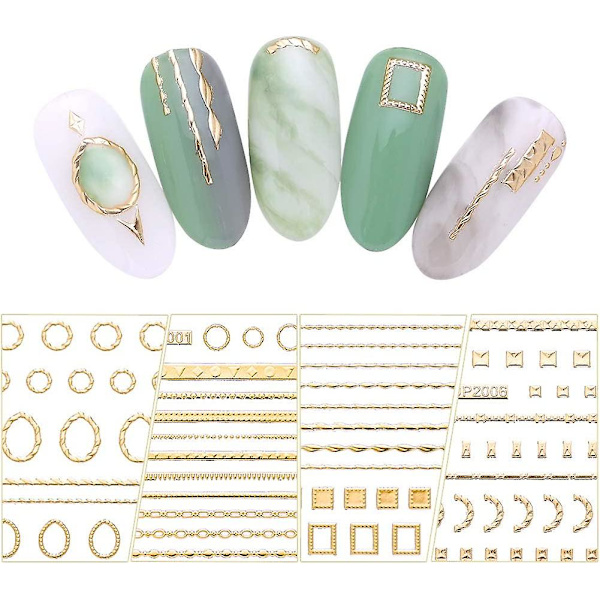 Guld 3d nagelklistermärken linjer multi-size ränder geometrisk hjärta nagelkonst klistermärken (1)