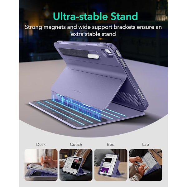iPad Air 11 tuuman M2 -kotelo, iPad Air 6/5/4 (2024/2022/2020), irrotettava magneettikansi, jalusta pysty-/vaakasuunnassa korotetulla näytöllä Purple Air 11 Air5 4