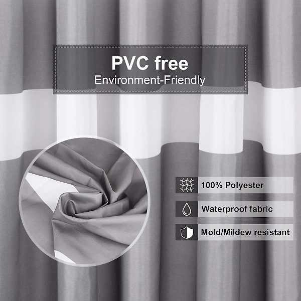 Bruseforhæng, Badeværelsesforhæng med 12 Kroge, Vandtæt Polyester Grey Stripe