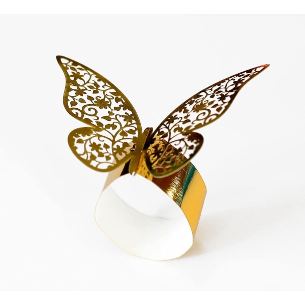 Gold50 stk. 3D Sommerfugl Papirservietringe, Servietring, Rund Bryllupsserviet til Bryllup, Kommunion, Fødselsdag, Jul, Banket, Middag, Fest