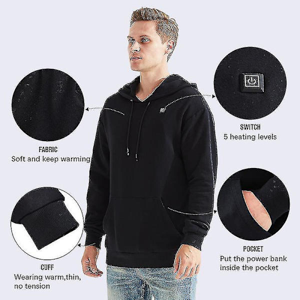 Uppvärmda Hoodies USB Elektrisk Uppvärmning Lättvikts Huvtröjor Tröjor Toppar M