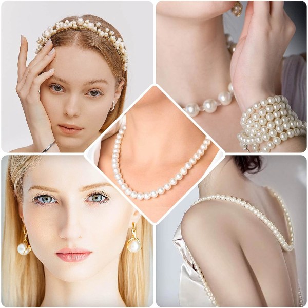 Pärlpärlor för hantverk, 200 st Ivory Faux falska pärlor, 12 MM Sy på pärlpärlor med hål för smyckestillverkning, armband, halsband 8mm