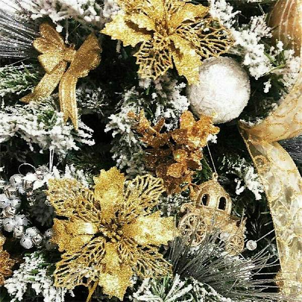 12 st DIY julgranshängen julblommor hängande dekorationer för julgran och festdekorationer julgransdekoration (guld)