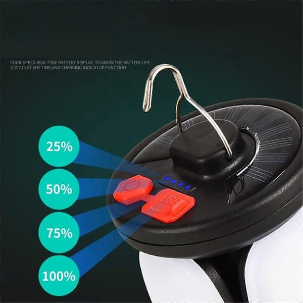 Sammenleggbare solcelle campinglamper - USB-oppladbare teltlamper for utendørs bruk - Vanntette lanterner - 6 moduser - Bærbare campinglamper