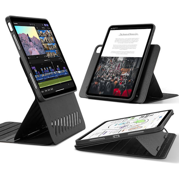 iPad Air 11 tuuman M2 -kotelo, iPad Air 6/5/4 (2024/2022/2020), irrotettava magneettikansi, jalusta pysty-/vaakasuunnassa korotetulla näytöllä Black Pro 13 inch