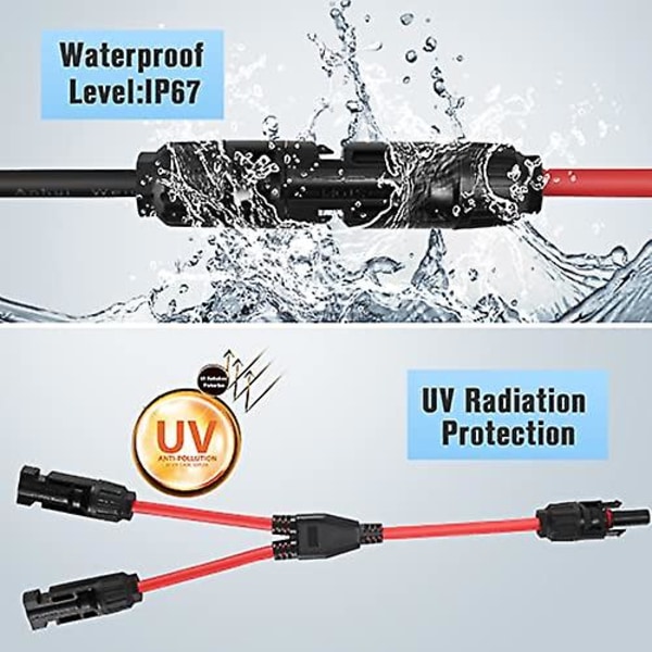 Solarkabel Y-splitter Solcellepanelkabel Hann- og hunnkobling MMF og FFM-kontakt Fotovoltaisk kontakt 1 par