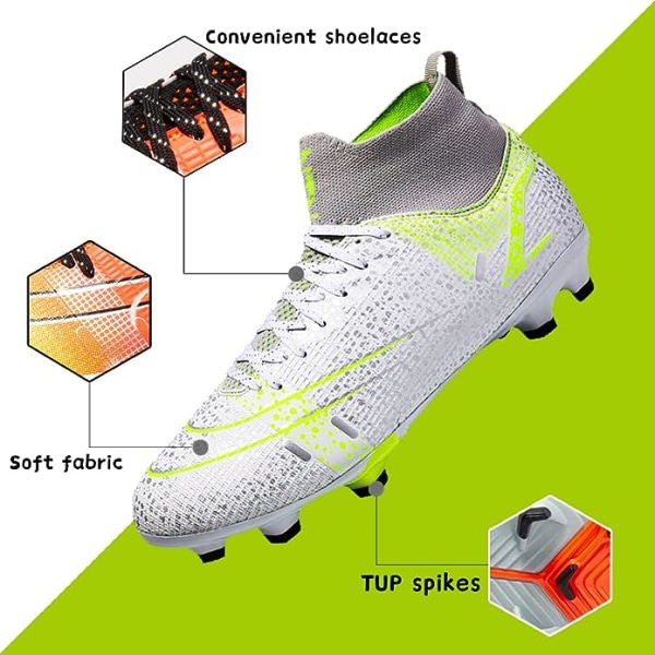 Fodboldstøvler Herre Høje Fodboldtræningssko Knopsæt Udendørs Professionelle Sneakers Atletik Konkurrencesko Unisex white EU38