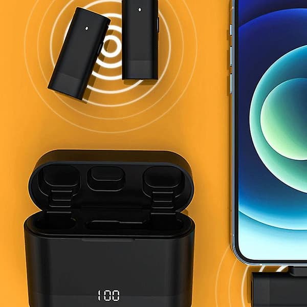 Bærbart trådløst mikrofonsett Lett Mini 2 Lavalier-mikrofon + mottaker med ladeetui Lightning Connector