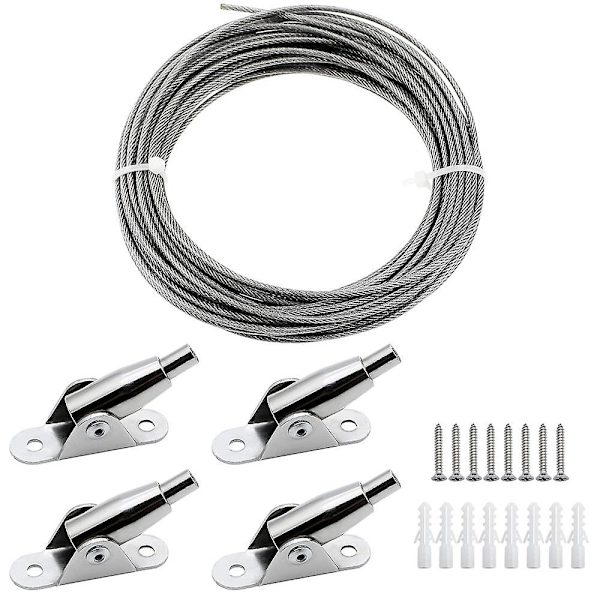 2 mm x 10 m PVC-belagt rustfri stålkabel wire hængeramme med wire-rebskruer, maks. belastning 30 kg