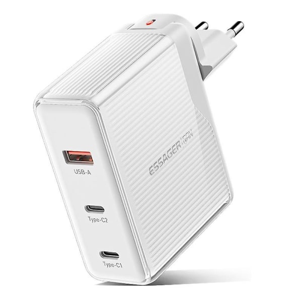 100W GaN-laddningsadapter 2 Type-C+1 USB-A Bärbar väggladdare Block Stödjer flera protokoll White