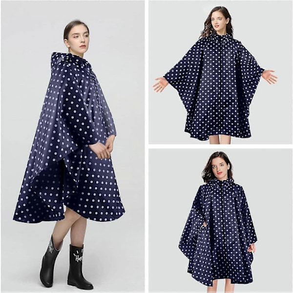 Lively Life Lett Vanntett Regnponcho for Kvinner Menn Vindtett Gjenbrukbar Ripstop Pustende Regnfrakk med Hette for Utendørsaktiviteter Hurtigtørkende Blue Dots