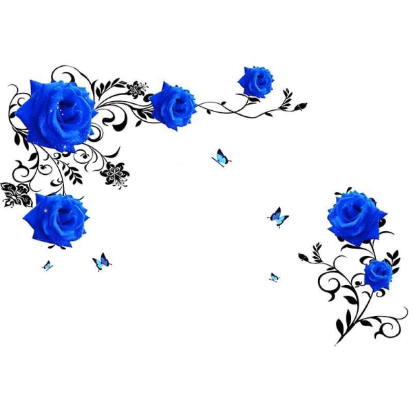 Blue Rose Väggdekor Rose Flower Vine Väggdekor Blå Pion Blommig Väggdekor Gör själv Vinyl Väggdekor För Sovrum Vardagsrum Soffa Bakgrund Tv Vägg Dec
