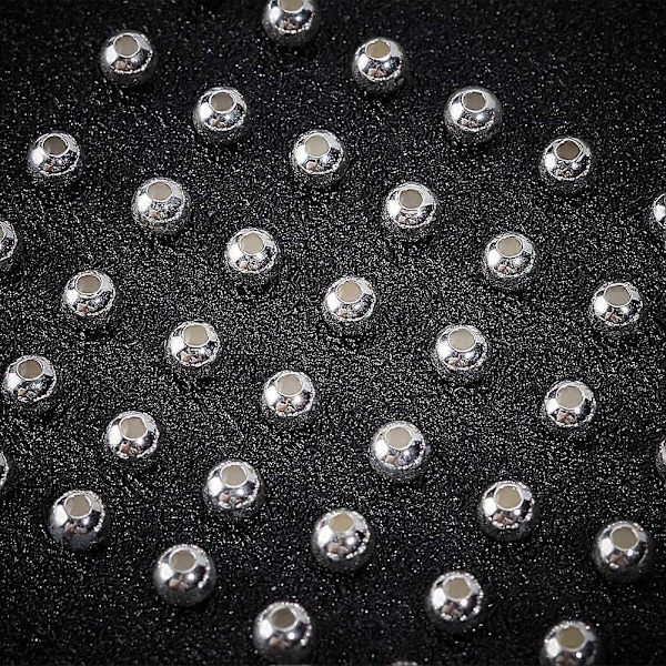 1 Ask 50 st 4mm Distanspärlor Sterling Silver Slät Rund Stort Hål Lösa Kulor Pärlor