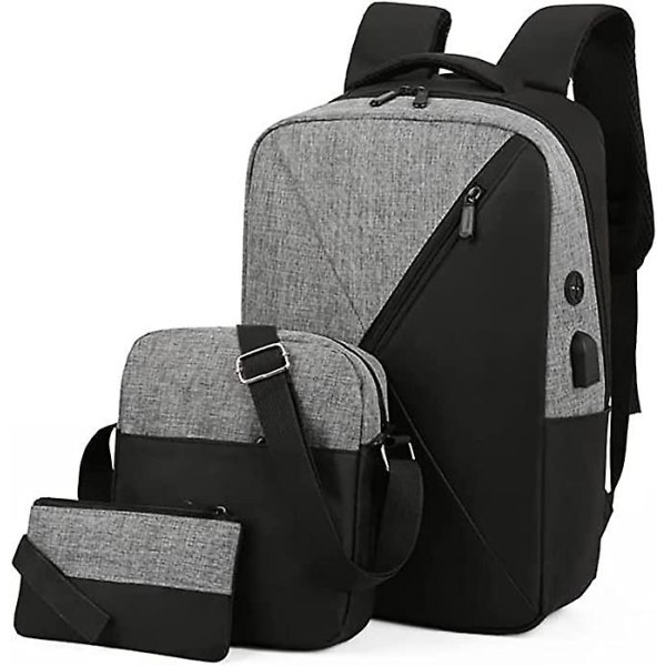 Laptop Rygsæk, Vandtæt Business Laptop Taske Rygsæk Gave Mænd Kvinder Med USB Opladningsport Til Rejse Laptop Taske Grey