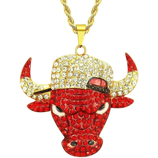 Iced Out Pendant Bulls Halsband Basketbolltröja Hip Hop Iced Out Kedja Sport Hänge Rap Punk Kedja Rock Klubbar Disco Cz Diamant Bling Pojkar Smycken