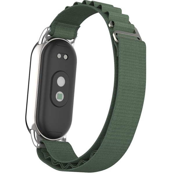 Ersättande klockarmband för Xiaomi Smart Band 8 Nylon handledsrem med silverkontakt Army Green