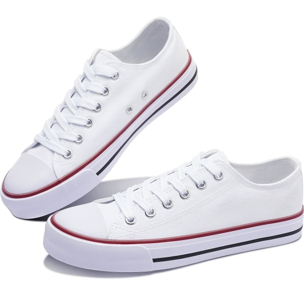 Dame Canvas Mode Sneakers Søde Lave Sko Komfortable Canvas Gåsko Til Damer EU 43 white