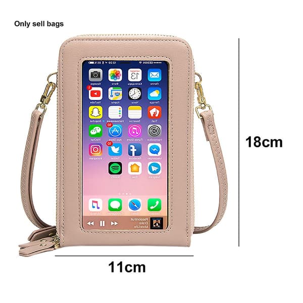 Triple Zip Touchable Phone Bag, Axelväska för kvinnor Light pink