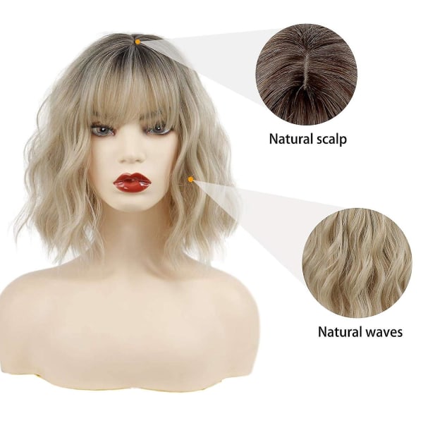 Kort Ombre Blond Paryk Bølget Paryk Med Pandehår Kvinder Syntetisk Krøllet Pastel Paryk Til Pige Farverige Cosplay Parykker