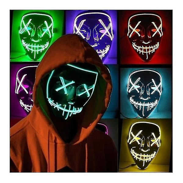 Lysende LED Maske Halloween Clubbing Lysende LED Maske Kostume Rave Party Sky blue