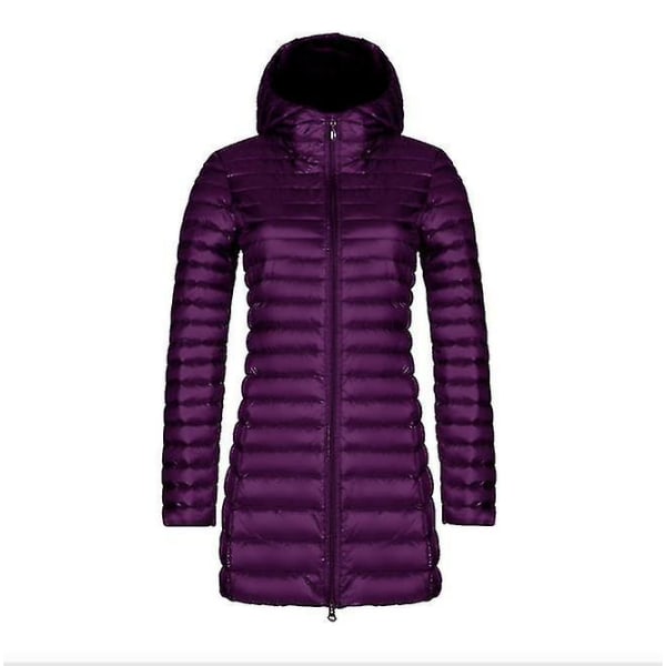 Höst och vinter Nytt mode  Kvinnlig tunn sektion Lång sektion Huva Koreansk version Av den smala Stora storleken Enkel jacka Dark Purple L