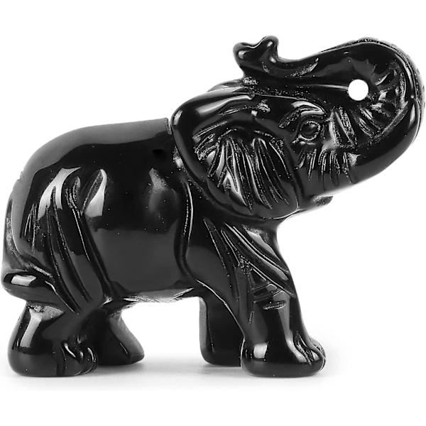 Svart Obsidian Kristall Elefant Statyett Figur Dekor Hand Carved Ädelsten Djur Skulptur För Heminredning Skrivbords Prydnader Med Presentask 2 Tum