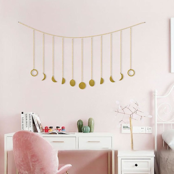 Dekoration för månfasvägg, mångarland, boho heminredning, månhängande konstprydnader för sovrumsgavel, vardagsrum, sovsal, barnrum, lägenhet, kontor