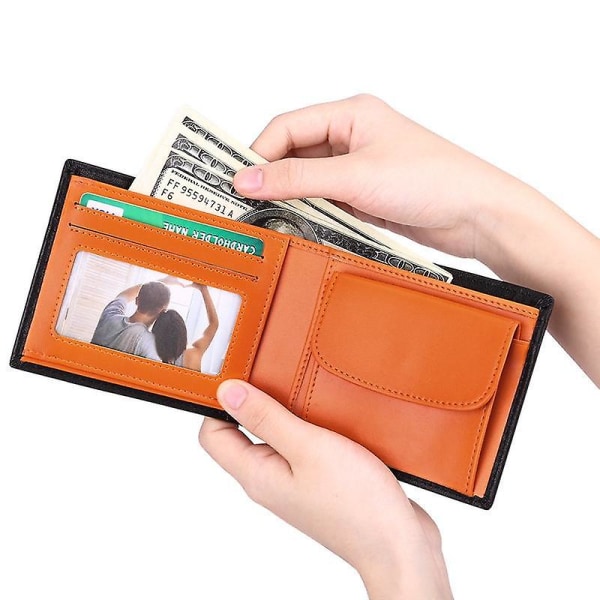 Läder Män Kort Plånbok Kontrast Färg Mynt Kort Kontanthållare Plånbok Black Orange
