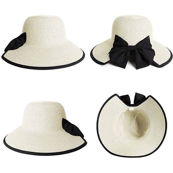 Kvinnors solhatt i halm - Bredbrättad hatt Fedora strandhatt hopfällbar rullbar floppy