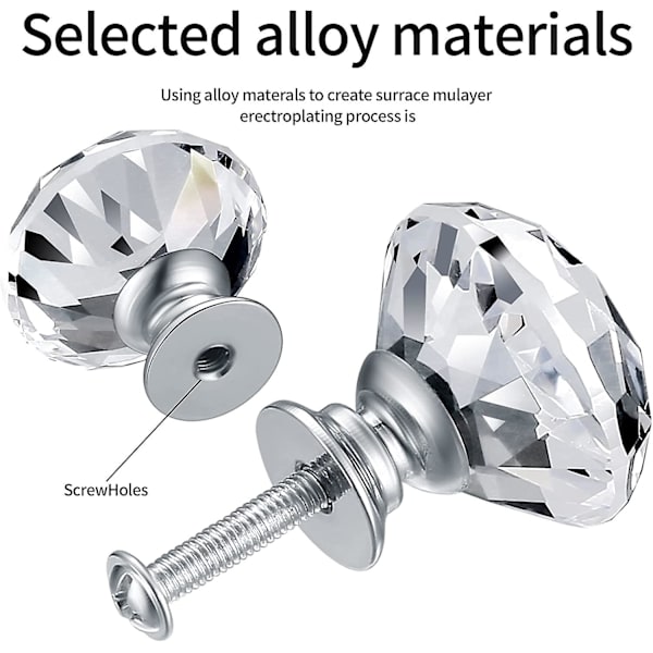 8 st kristalldörrknoppar, diamantknoppar, diamantmöbelhandtag, handtagsknoppar skåpinredning, låda, köksknopphandtag - 30 mm