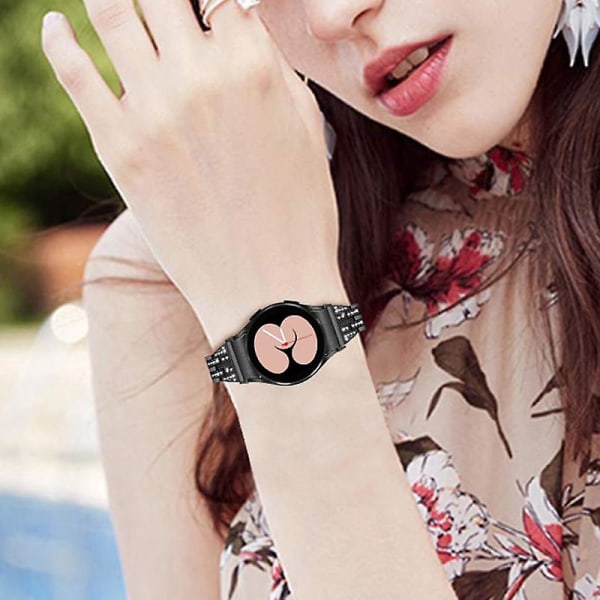 Metall 5 pärlor 2 rader strassrem för Samsung Galaxy Watch4 Active 40mm/44mm /Classic 42mm/46mm Black