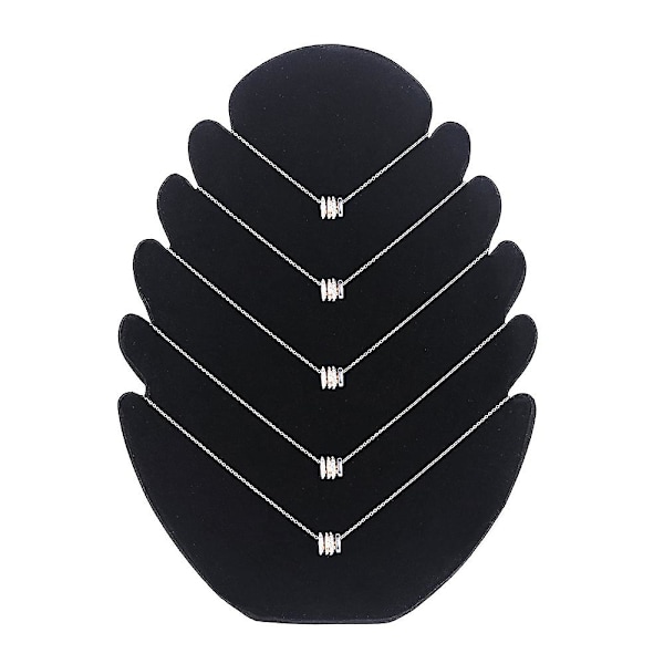 Svart sammetshalsband smyckesdisplay arrangör stativ, smyckesställ, hängsmyckeshållare med 5 skåror för kedjor, armband, 8 x 11 x 0,6 tum Black