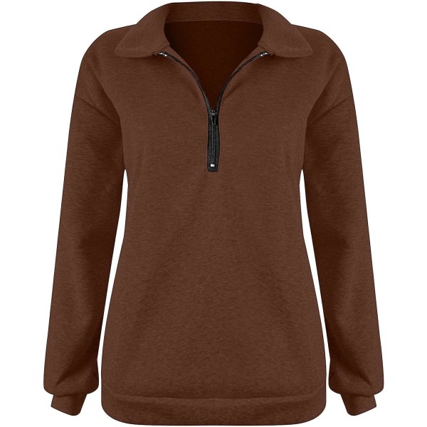 Dame Oversized Halvzip Trøje med Lange Ærmer - Efterårssweatshirt - Kvartzip Trendy Hoodie Outfits til Teenagere m0 coffee Large