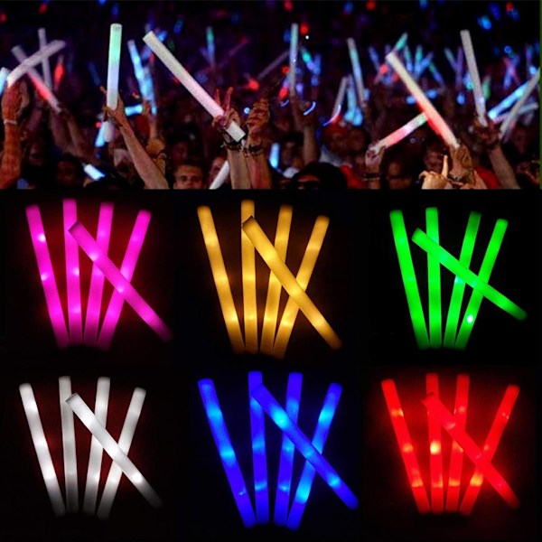 30 stk. Skum Glow Sticks - 19\" Blinkende LED Lysende Skum Sticks Multi Farve Batons Lys, Selvlysende Festposer