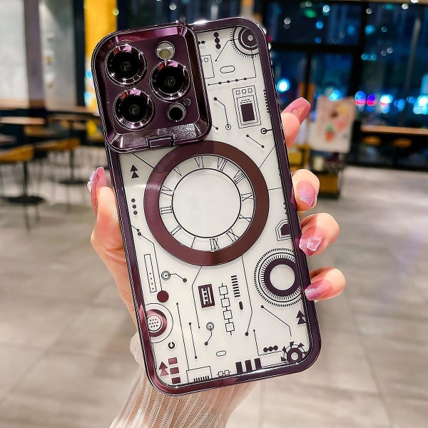 Magsafe Clear Case kompatibelt med Iphone 15 Pro Max, mjuk TPU-plätering Stötsäkert cover med linsskyddsstativ Purple For iPhone 15 Pro Max