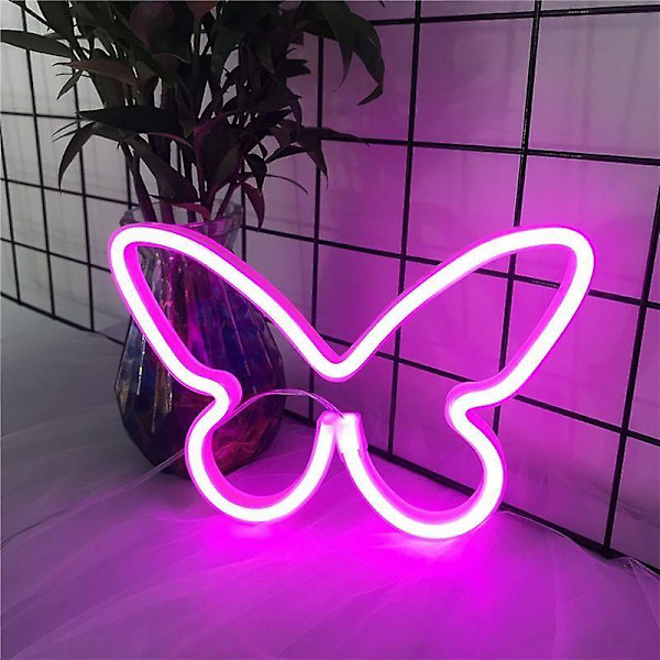 Neonljus för rosa rumsdekor, estetisk fjärils-LED-skylt för sovrumsvägg, sovsalsbord, neonljus för preppyrum, USB/batteridriven