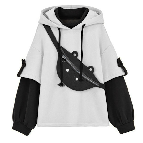 Kvinnors Harajuku Aesthetic Bear Anime Hoodie Koreansk Kawaii Rund Hals Streetwear Kpop Höst och Vinter Kläder Toppar beig black 2XL