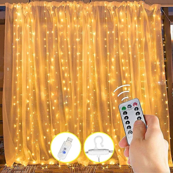 LED-ljusslingor, Ljusgardin 300 LED-lampor USB-gardinljusslinga med fjärrkontroll Timer för dekorativ inredningsbelysning Fyra färger Warm white