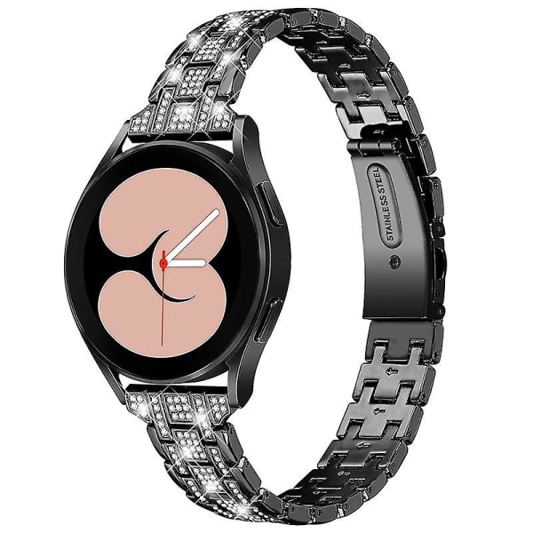 20 mm dubbelspänne Rhinestone rostfritt stål klockband för Samsung Galaxy Watch3 41 mm/ watch 42 mm Black