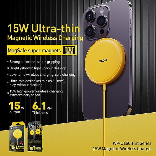 WEKOME WP-U166 Tint Series 15W Magnetisk Trådlös Laddare Ultra-Tunn Bärbar Laddningsplatta