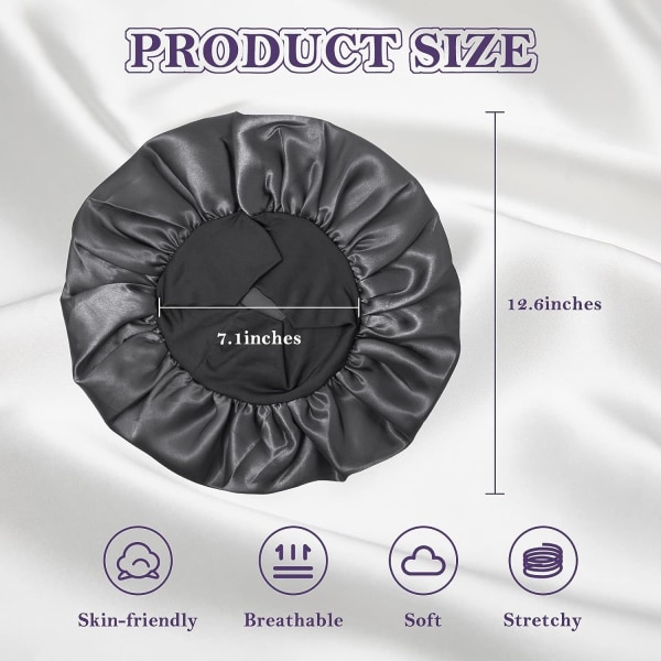 2st sidenhuv för sömn, satänghårhuvar, mjuk elastisk cap, silkehårinpackning för lockigt hår Black Purple