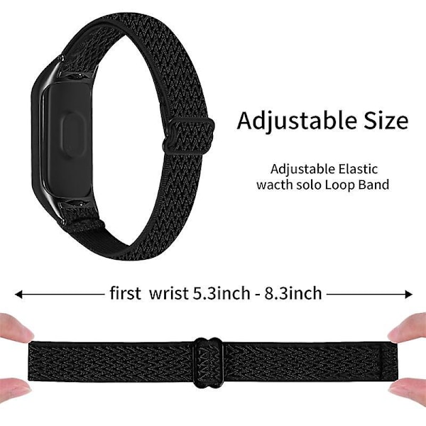 Stretchig nylon anti-scratch justerbar handledsrem för Xiaomi Mi Band 3/4, med svart klockram Black