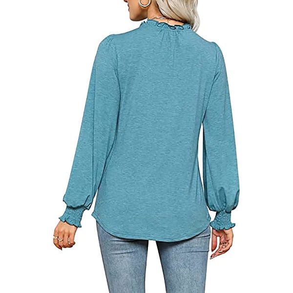 Dame Langærmet Toppe Efterår V-Hals Pæne Afslappede Tunikaer T-shirts Flæse