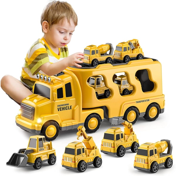 Temi Construction Toddler för 3 4 5 6-åriga pojkar - 5-i-1 power för småbarn 1-3 lastbilsleksaker för barn 3 5 CARS