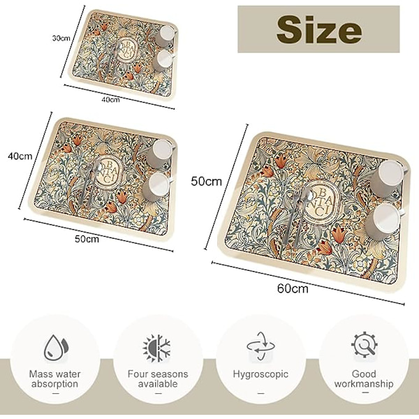 Fantasistyle dräneringsmatta, diskdräneringsmatta absorberande mjuk diatoméjord halkfri gummisula dräneringsplatta snabbtorkande dräneringsmatta B 30x40cm