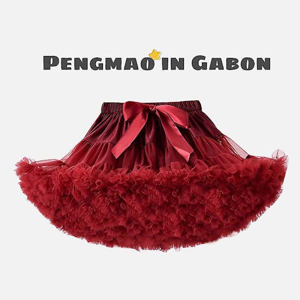 Baby flickor chiffong fluffiga pettiskirts tutu prinsessa festkjolar balett danskläder färger tjejs rok Generation wine red L size height 120-140cm