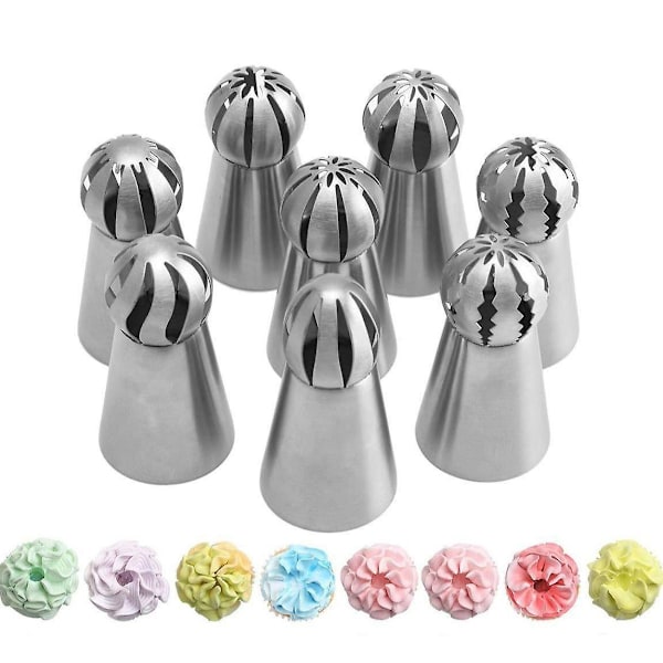 8 stk. Sprøyteposer i rustfritt stål, kake- og cupcake-dekorasjonssett, blomsterfrosting-tipper, DIY-sprøyteposer for kakedekorering (8 stk.)