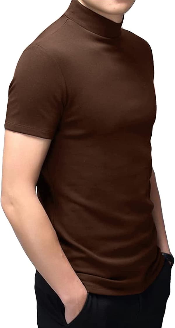 Herr T-shirt Kortärmad Polokrage Basic Mock Turtleneck Slim Fit Enfärgade Toppar