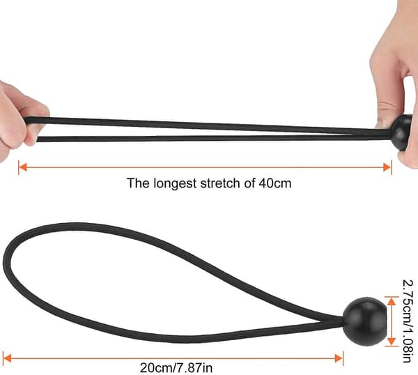 25 stk. Svarte Elastiske Strammere, Presenningsstrammere, Ball Elastisk Strammer